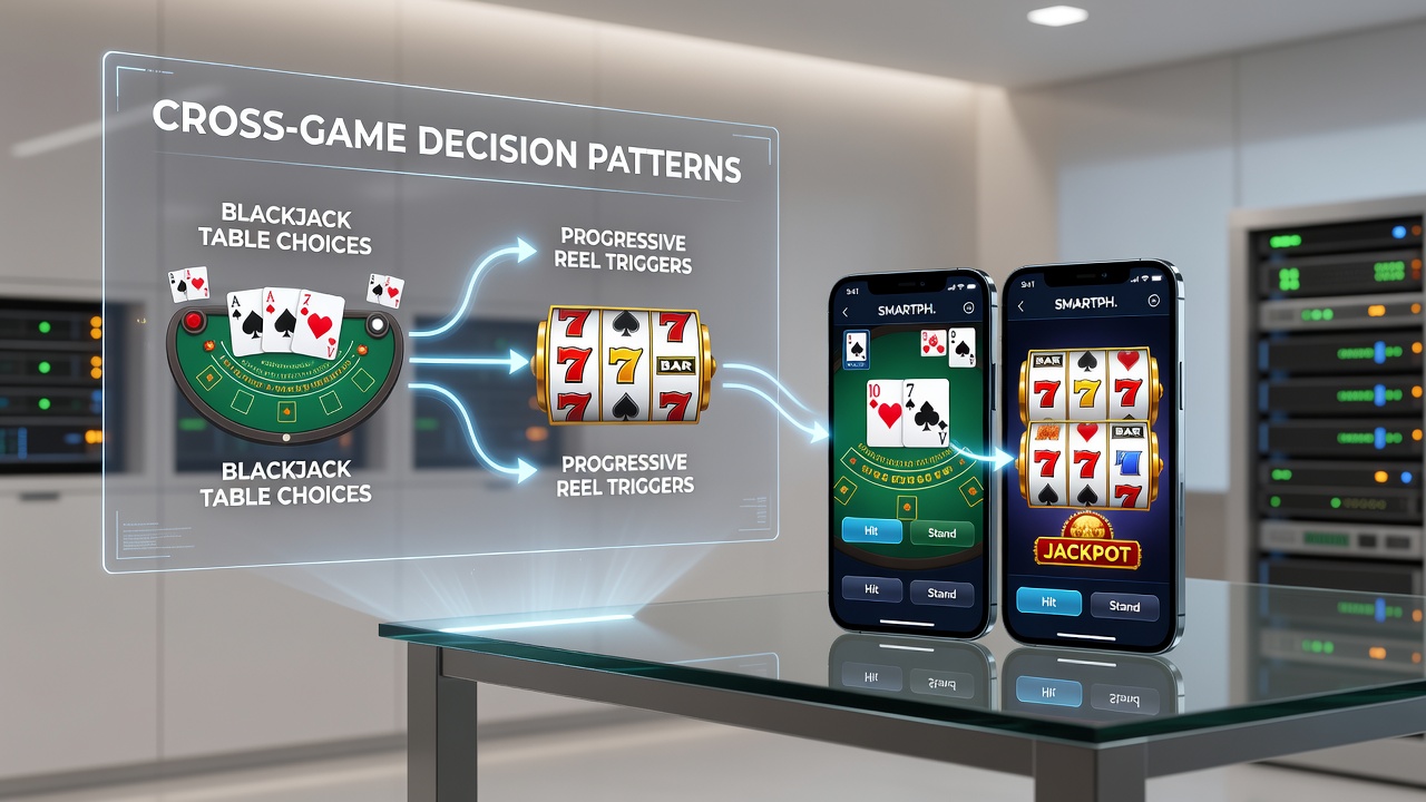 Darstellung von Datenströmen zwischen Blackjack-Tischen und progressiven Walzen auf Smartphones