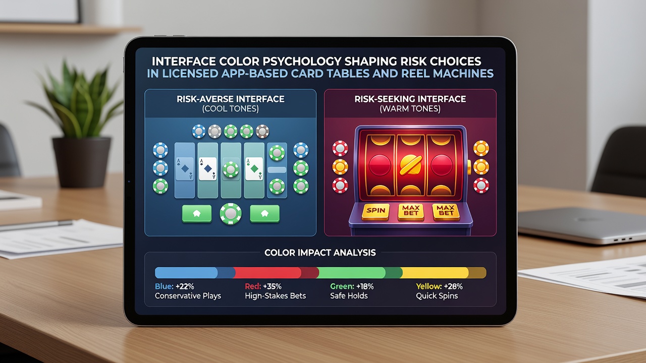 Vergleich zweier App-Designs mit unterschiedlichen Farbschemata und deren Auswirkung auf Spielentscheidungen
