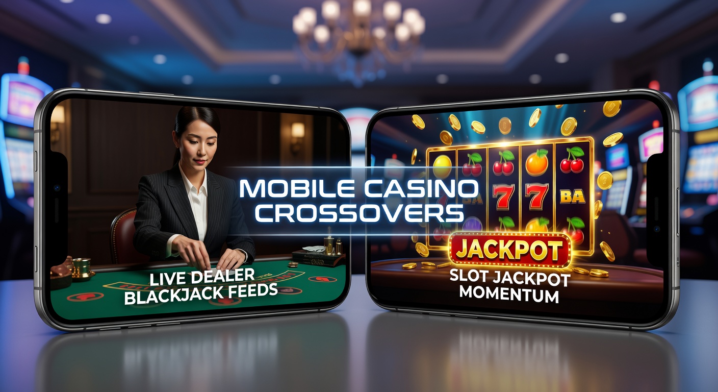 Smartphone-Bildschirm zeigt Live-Blackjack-Tisch neben rotierendem Slot-Jackpot-Zähler, der Momentum aufbaut