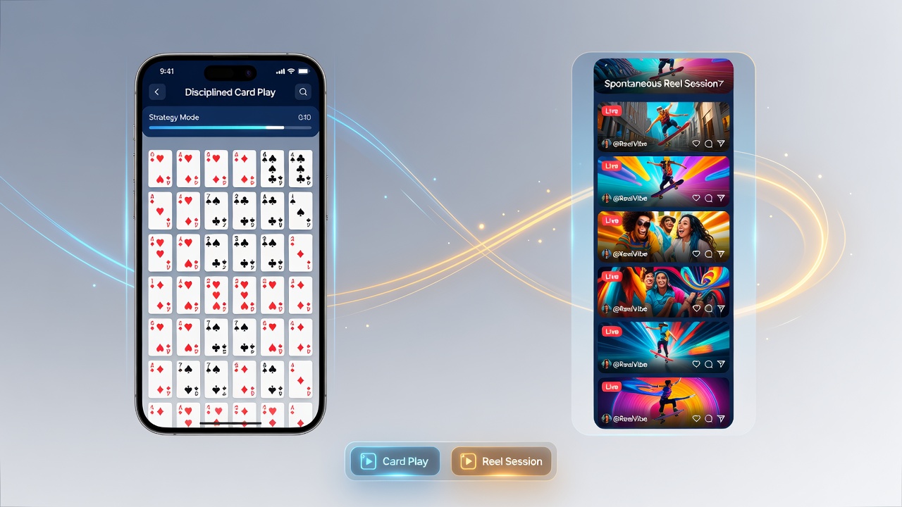 Beispiel einer mobilen App-Oberfläche mit Layout-Elementen für Formatwechsel zwischen Karten- und Walzenspielen